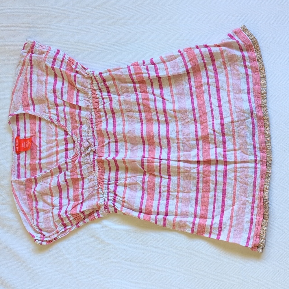 joe fresh girls pink striped beach swim coverup with metallic fringe size XS 4/5